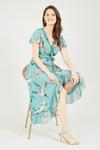 Yumi Blue Frill Crane Wrap Midi Dress thumbnail 3