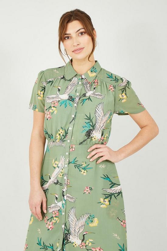 Yumi Green Crane Print Midi Shirt Dress 2