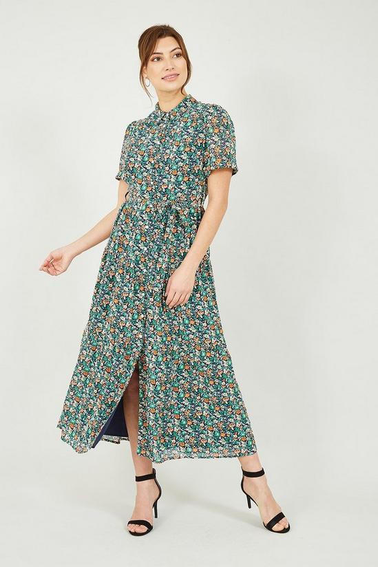 Yumi Green Ditsy Floral Shirt Dress 1