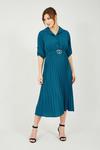 Mela Teal Pleated Skirt Midi Shirt Dress thumbnail 1