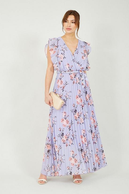 Yumi Lilac Floral Frill Sleeve Maxi Dress 1