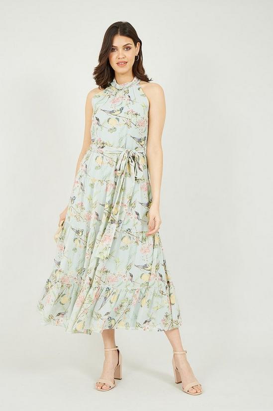 Yumi Mint Green Bird Floral Print Halter Gypsy Dress 1