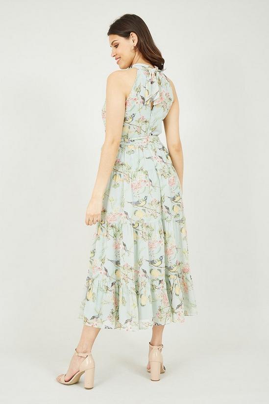 Yumi Mint Green Bird Floral Print Halter Gypsy Dress 3