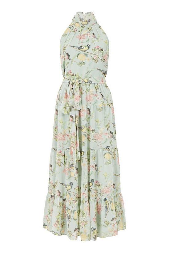 Yumi Mint Green Bird Floral Print Halter Gypsy Dress 4