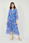 Yumi Floral Butterfly Wrap High Low Dress in Blue thumbnail 1
