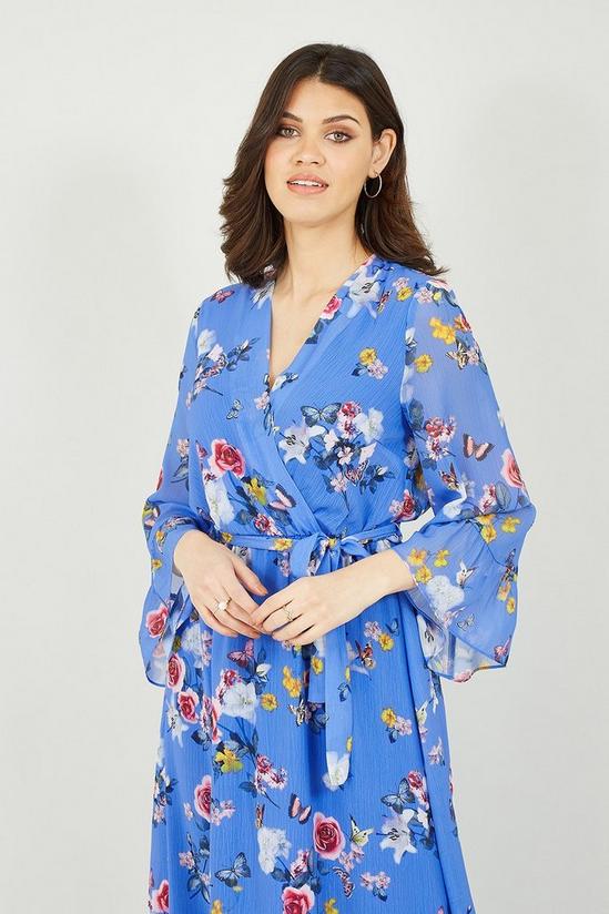 Yumi Floral Butterfly Wrap High Low Dress in Blue 2
