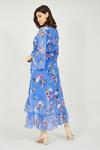 Yumi Floral Butterfly Wrap High Low Dress in Blue thumbnail 3