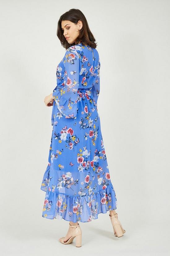 Yumi Floral Butterfly Wrap High Low Dress in Blue 3