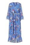 Yumi Floral Butterfly Wrap High Low Dress in Blue thumbnail 4