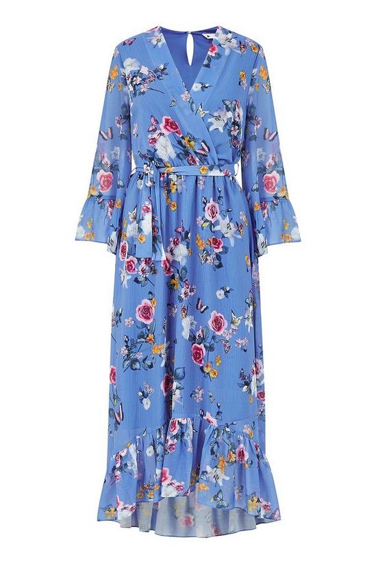 Yumi Floral Butterfly Wrap High Low Dress in Blue 4