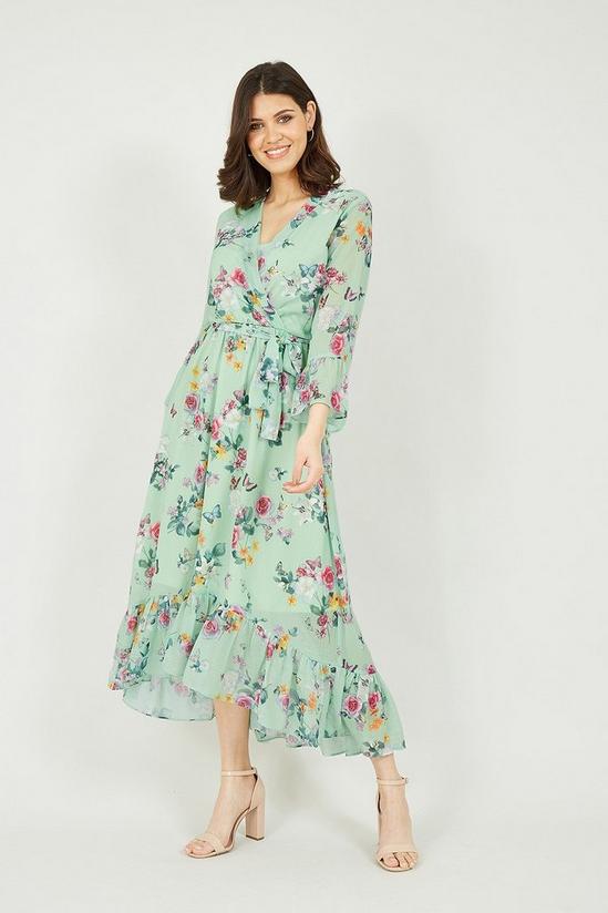 Yumi Mint Green Floral Butterfly Wrap High Low Dress 1
