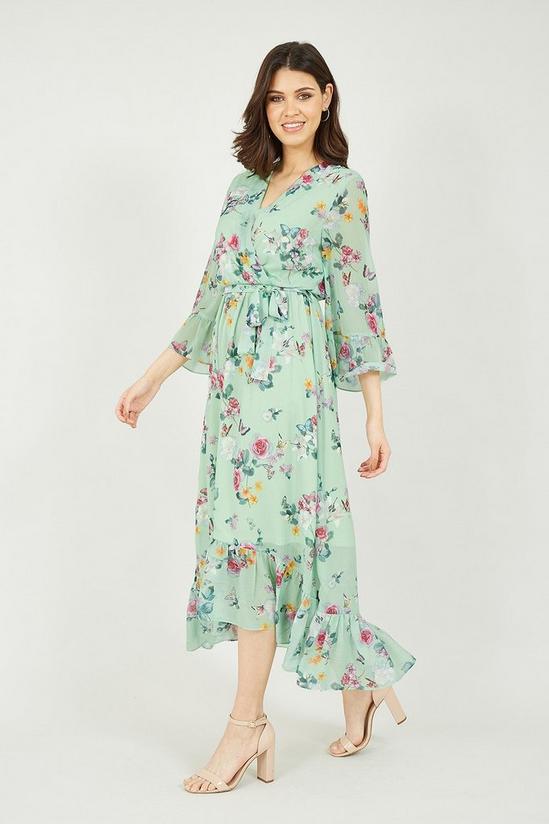 Yumi Mint Green Floral Butterfly Wrap High Low Dress 2