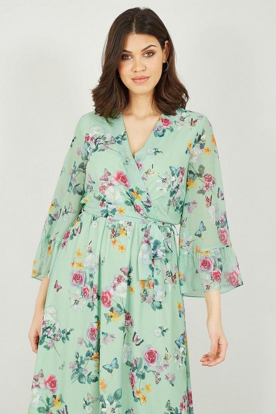 Yumi Mint Green Floral Butterfly Wrap High Low Dress 3