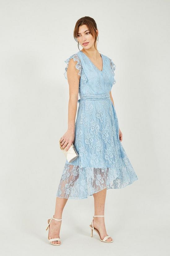 Yumi Blue Frill Cross Over Skirt Lace Dress