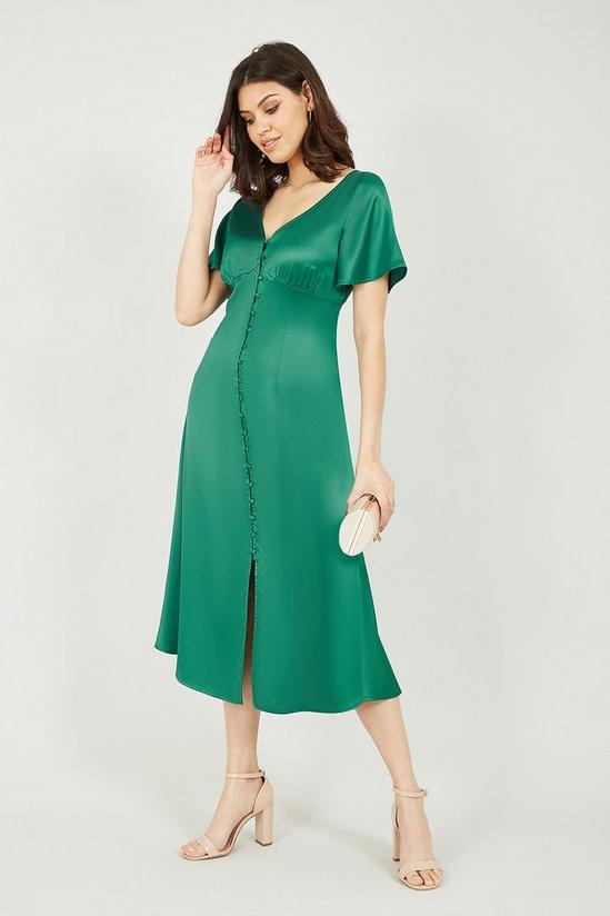 Yumi Green Satin Button Down Dress 1