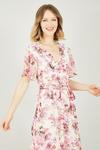 Yumi Pink Floral Print Wrap Over Midi Frill Dress thumbnail 2