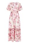 Yumi Pink Floral Print Wrap Over Midi Frill Dress thumbnail 5