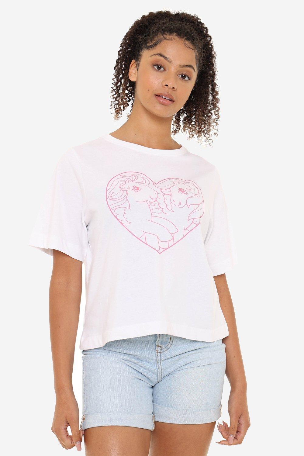 line art heart womens boxy crop t-shirt