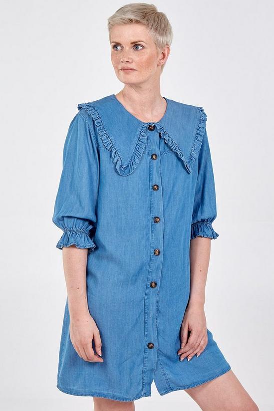 Blue Vanilla Collar Frill Sleeve Button Front Mini Dress 1