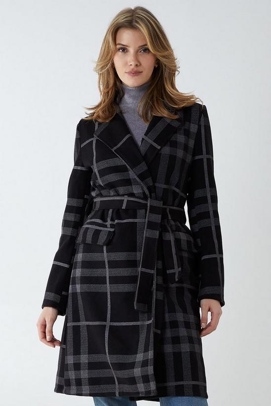 Blue Vanilla Checked Belted 3/4 Lenght Wrap Coat 1