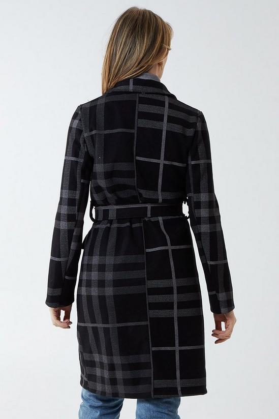 Blue Vanilla Checked Belted 3/4 Lenght Wrap Coat 2