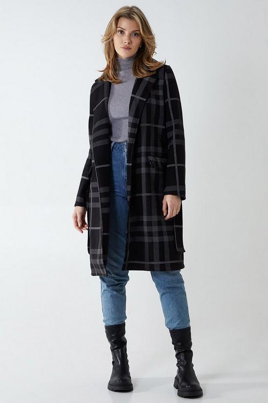 Blue Vanilla Checked Belted 3/4 Lenght Wrap Coat 3
