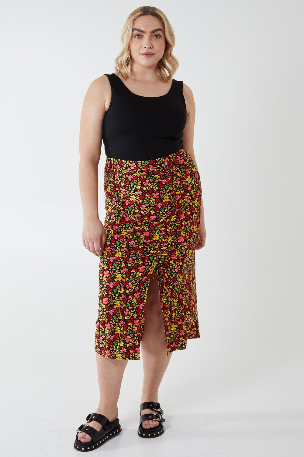 curve plus size ruched front midi skirt