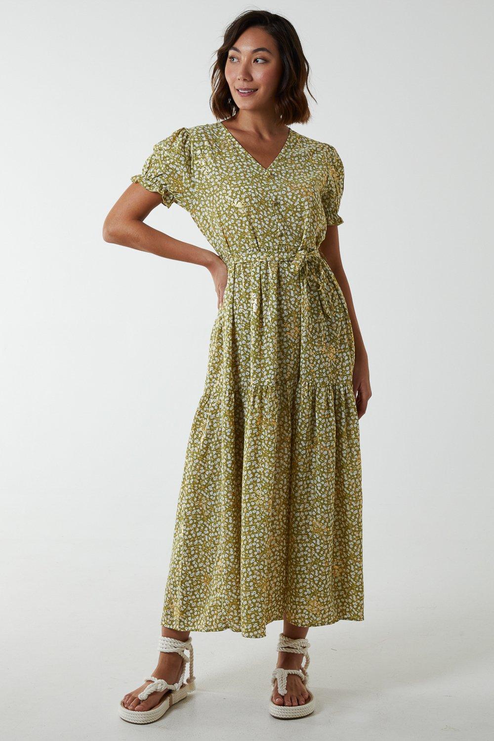 Belted Ditsy Maxi Dress