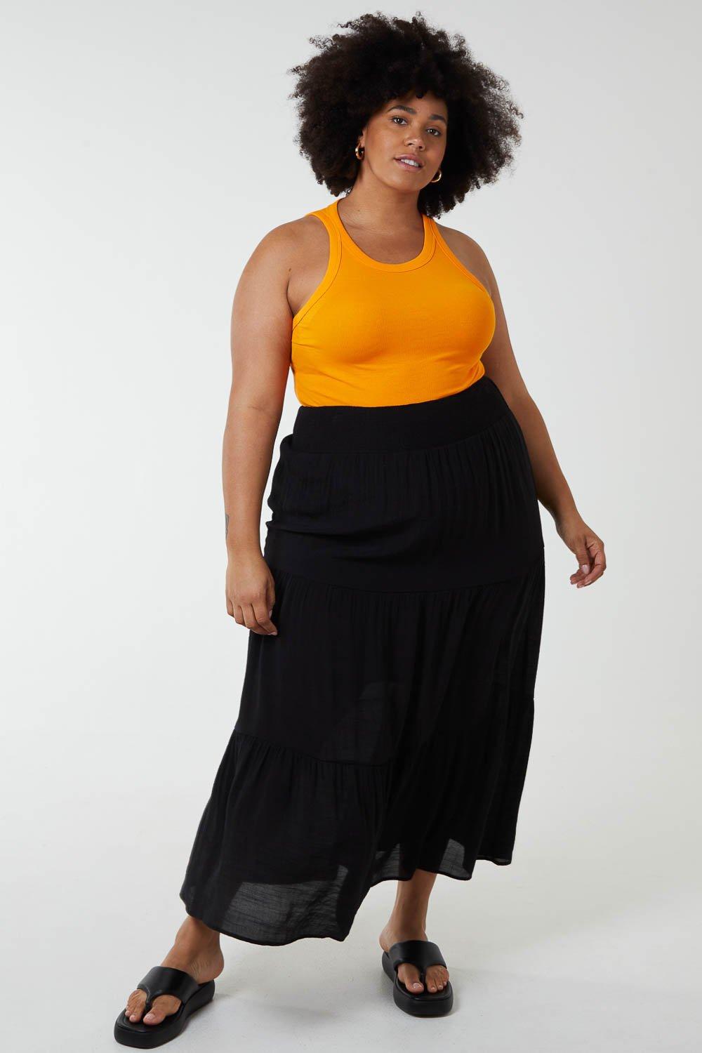 curve tiered shirred maxi skirt