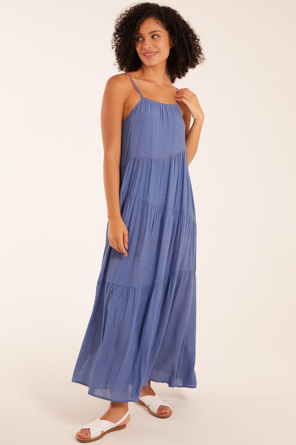 Dresses | Drawstring Tier Maxi Dress | Blue Vanilla