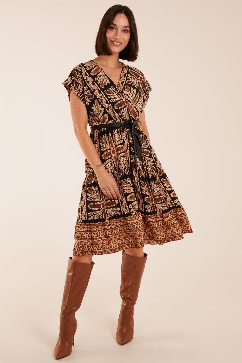 Tiered Crossover Printed Dress