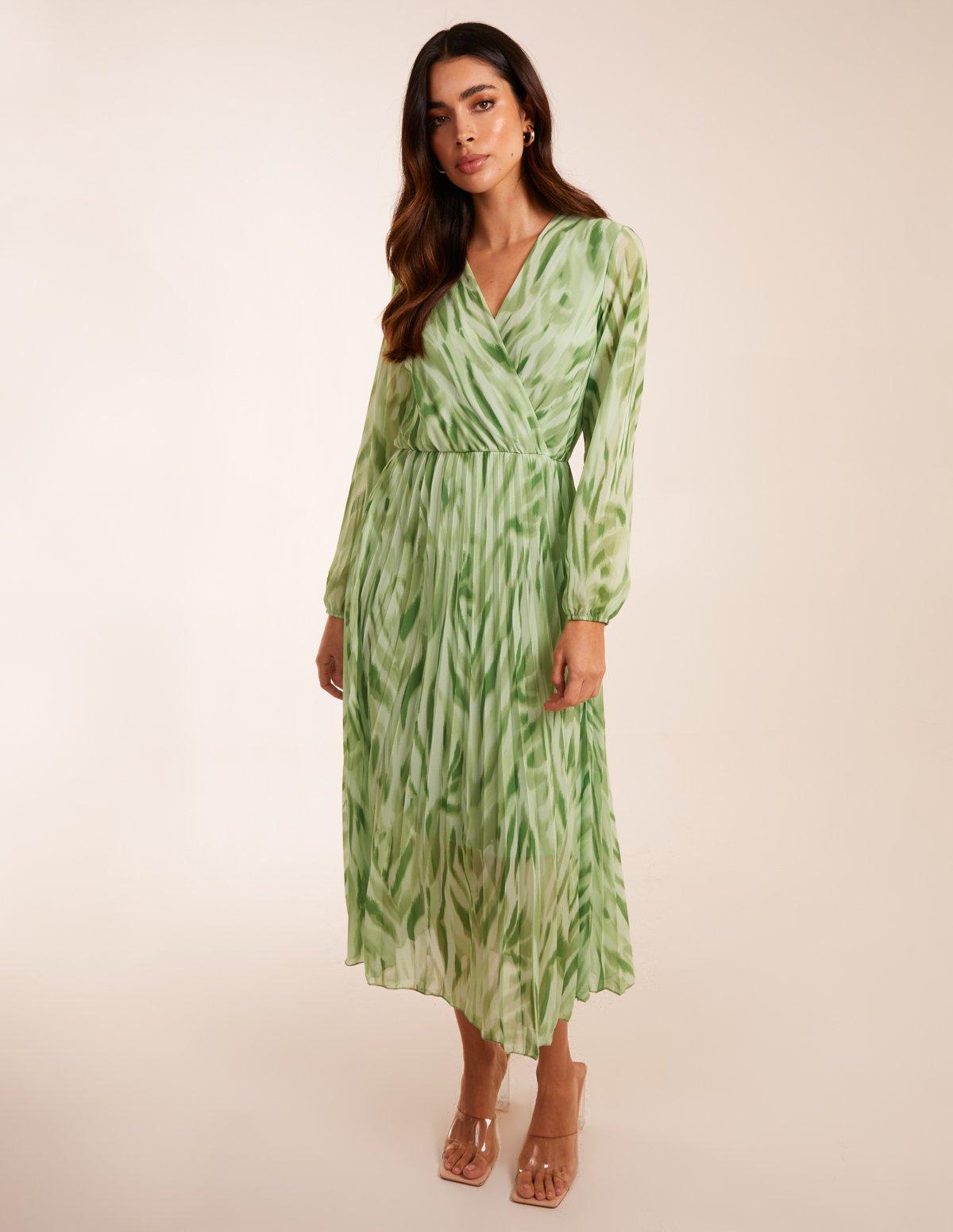 abstract wrap pleated midi dress