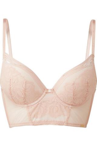 Victoria's Secret longline 32C BRA SET XS thong WHITE pink