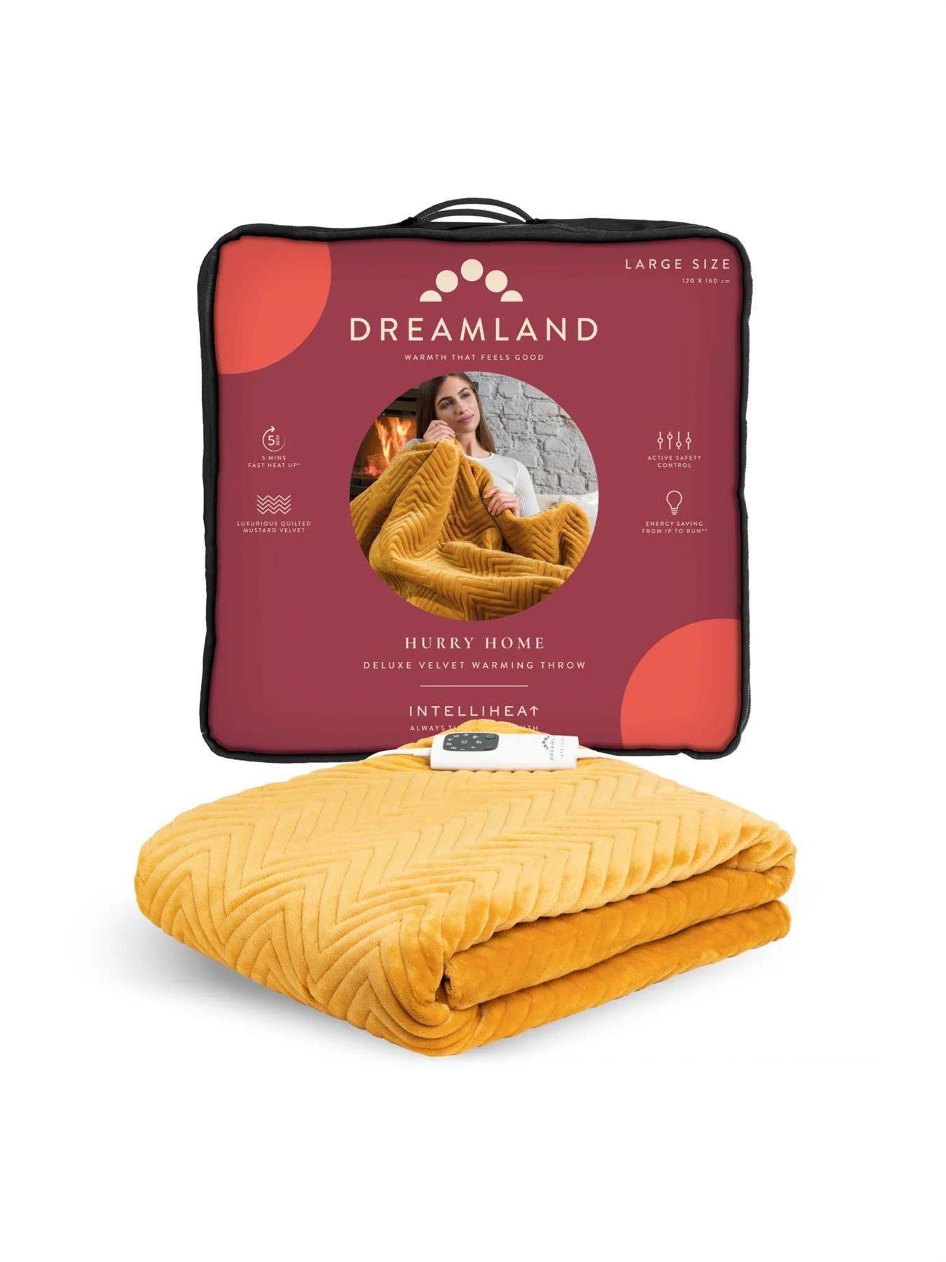 Dreamland Intelliheat Luxury Herringbone Heated Throw - Mustard
