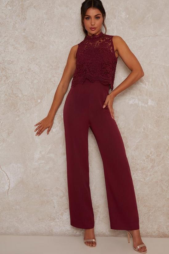 Chi Chi London Berry High Neck Lace Jumpsuit 1