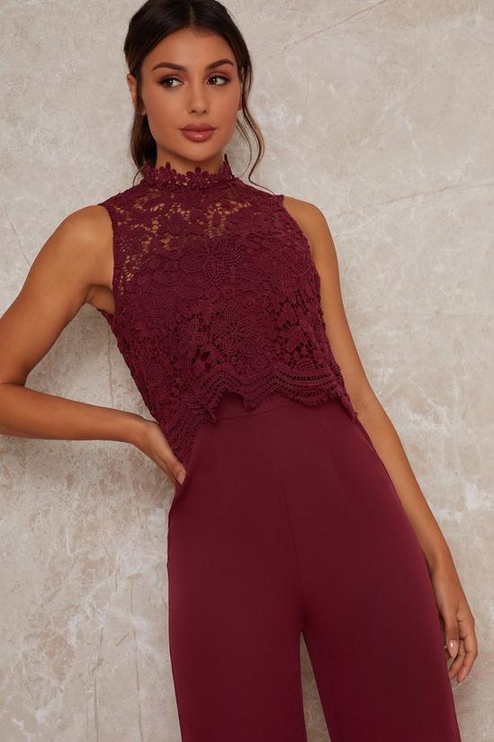 Chi Chi London Berry High Neck Lace Jumpsuit 2