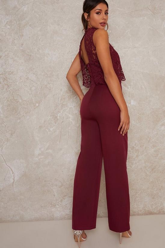 Chi Chi London Berry High Neck Lace Jumpsuit 3