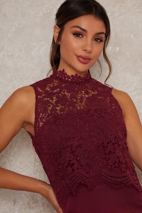 Chi Chi London Berry High Neck Lace Jumpsuit 4