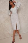 Chi Chi London Long Sleeve V Neck Sequin Midi Dress thumbnail 1