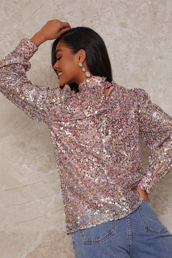 Chi Chi London Long Sleeve High Neck Sequin Top 3