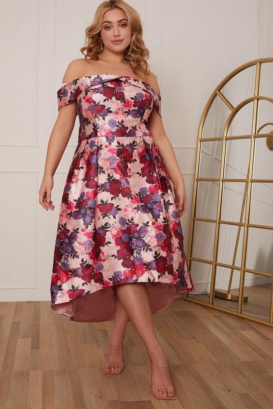 Chi Chi London Plus Size Bardot Floral Dip Hem Dress 1