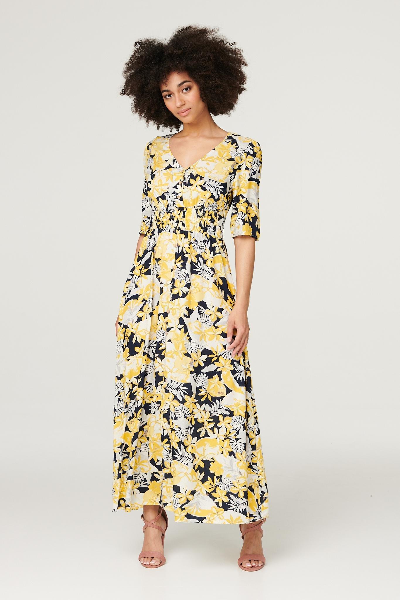 Dresses | Tropical Print V-Neck Maxi Dress | Izabel London