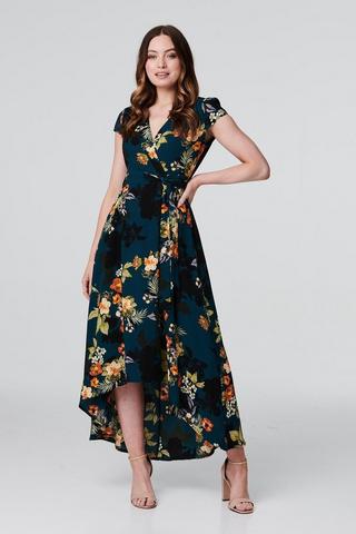 Product Floral High Low Wrap Maxi Dress Green