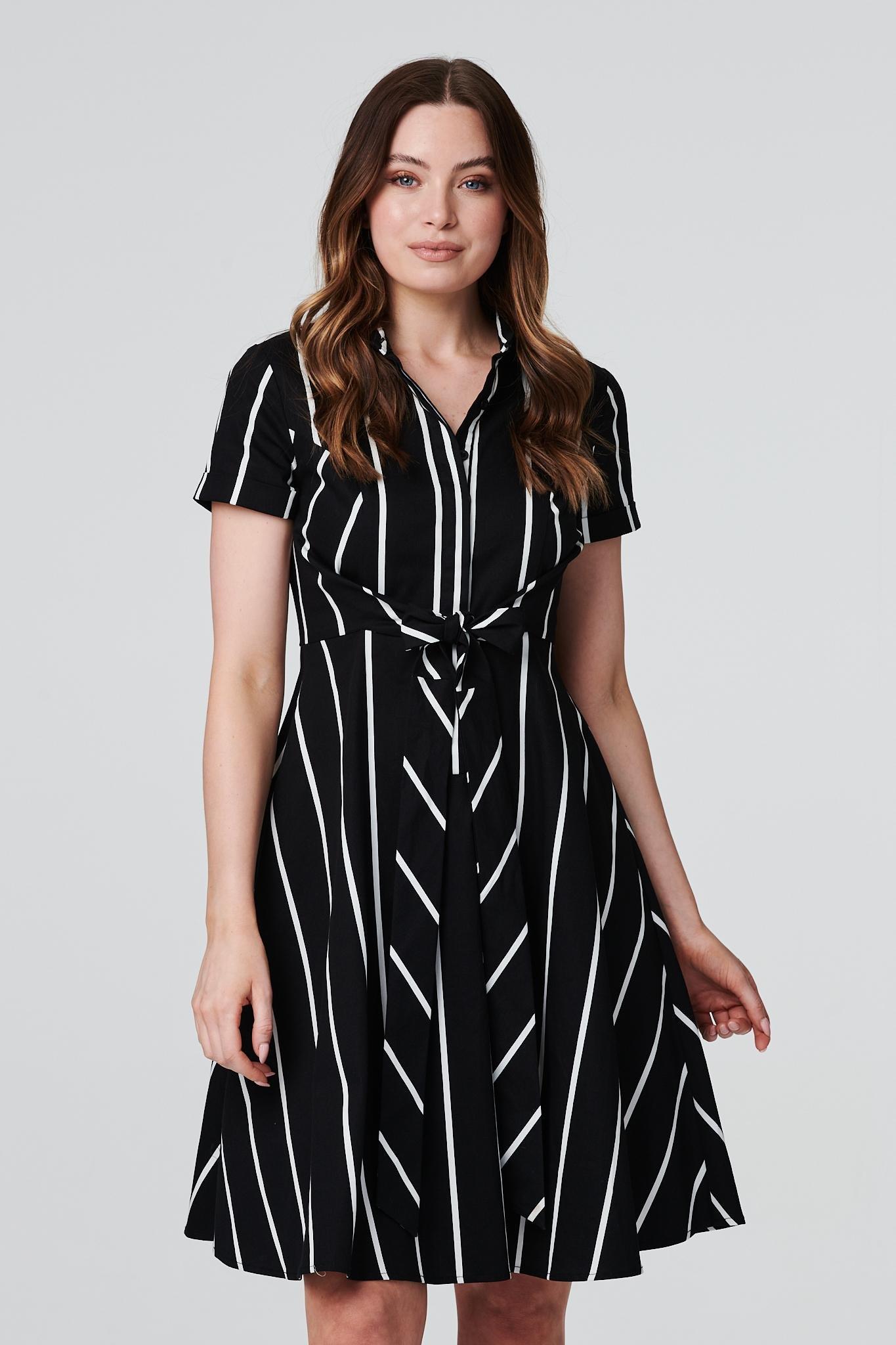 Striped Knot Front Shirt Dress