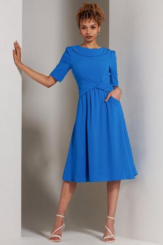 Product Sharon Fold Over Neck Dress Blue