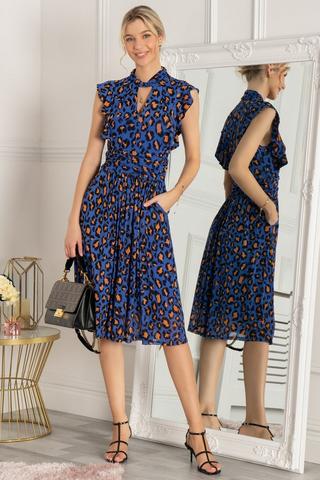 Jolie Moi Floral Ruched Mesh Midi Dress, Navy