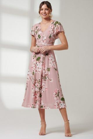 Long Sleeve Wrap Midi Shirt Dress, Pink Geometric – Jolie Moi Retail