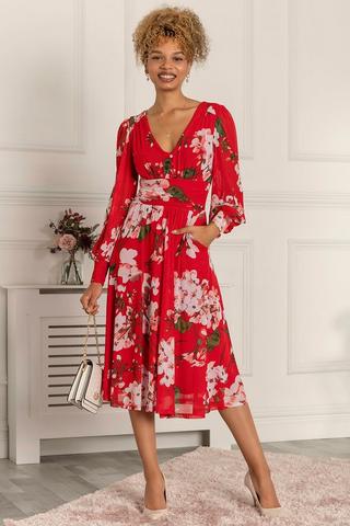Product Renita Floral Print Mesh Dress Red