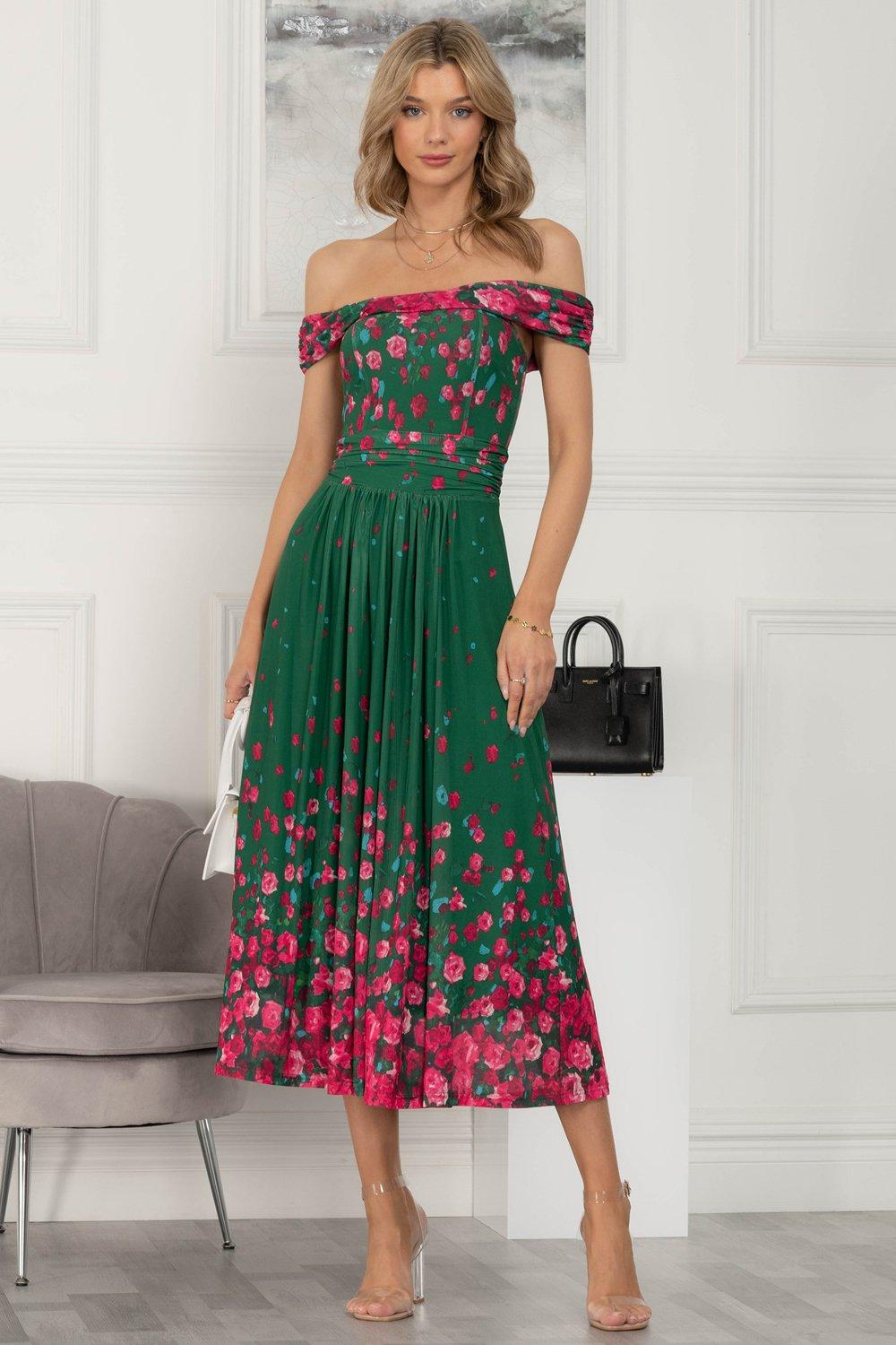 Oliana Mesh Bardot Neckline Dress