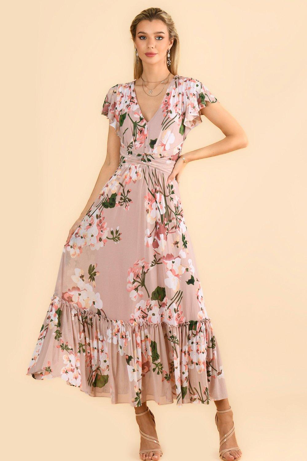Kailee Mesh Floral Print Maxi Dress